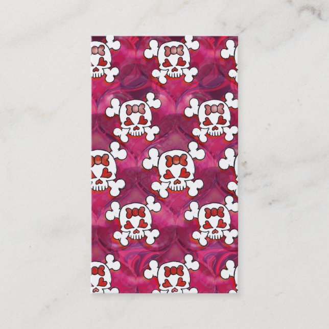 Cartão De Visita Crânios e corações do rosa quente (Frente)