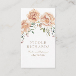 Cartão De Visita Cream Aquarela Flores Buquê Beleza Elegante
