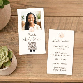 Cartão De Visita Cream Mocha Logo QR Code Photo Lashes and Brows