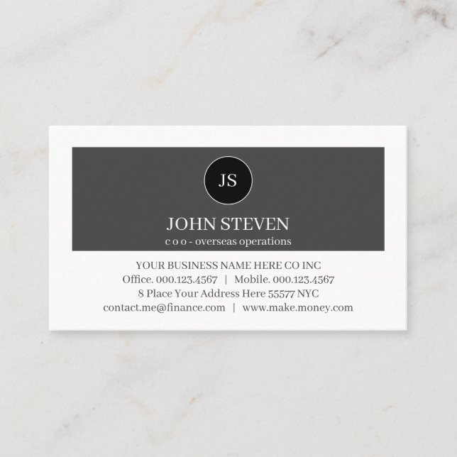 Cartão De Visita Create Your Monogram Grey White Layers Modern (Frente)