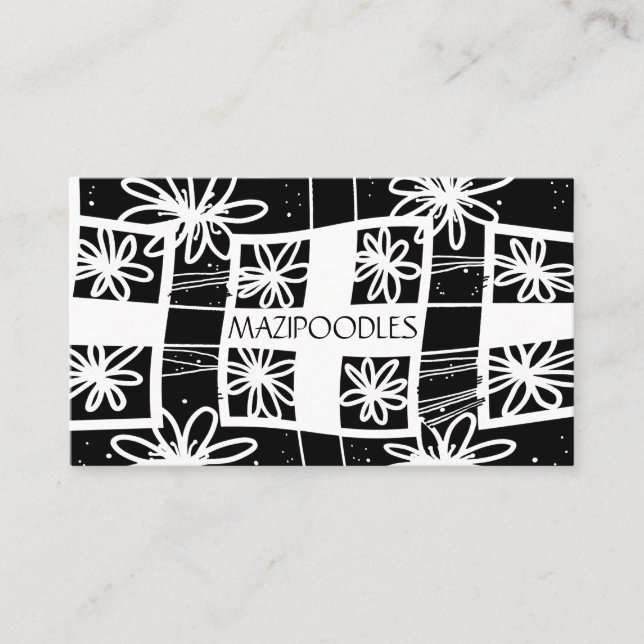 Cartão De Visita Creative Floral Personal - Cheque preto branco (Frente)