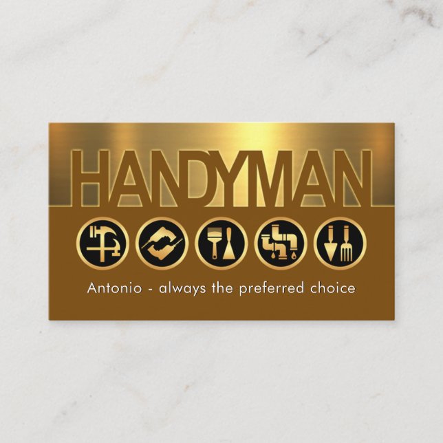 Cartão De Visita Creative Handyman Signage On Gold Layer (Frente)