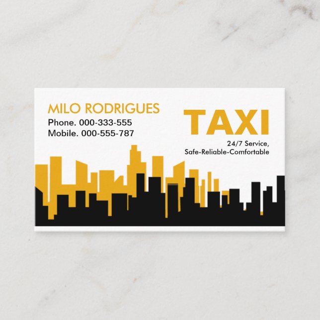 Cartão De Visita Creative Yellow Building Silhouette Taxi (Frente)