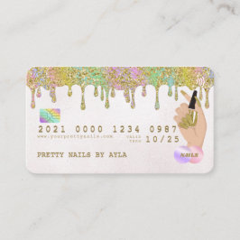 Cartão De Visita Crédito técnico do Rainbow Dourado Glitter Drip Na