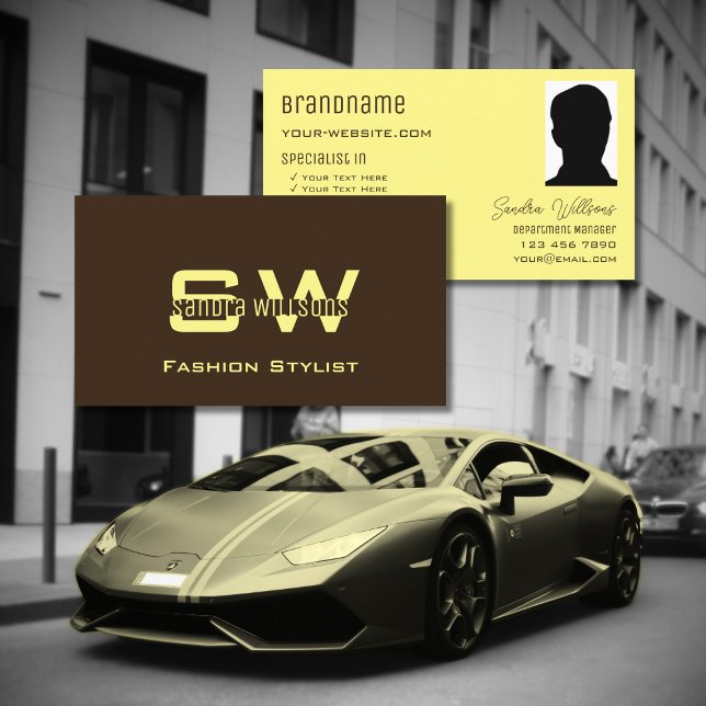 Cartão De Visita Creme castanho de café simples com monograma e fot (Criador carregado)