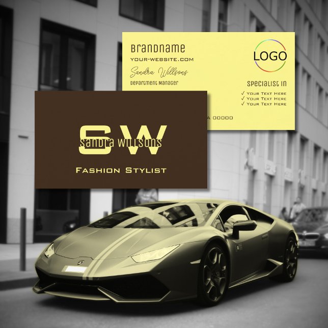 Cartão De Visita Creme castanho de café simples com monograma e log (Criador carregado)