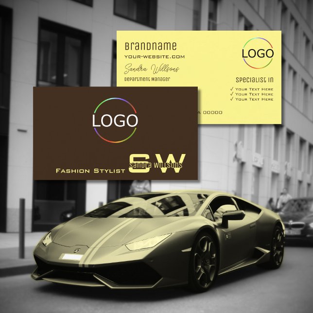 Cartão De Visita Creme castanho de café simples com monograma e log (Criador carregado)