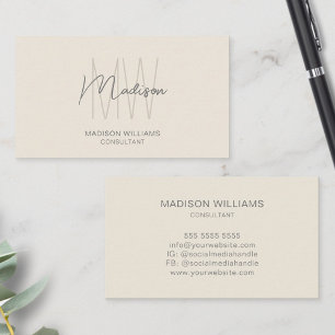 Cartão De Visita Creme de Logotipo Moderno Monograma, consultor de