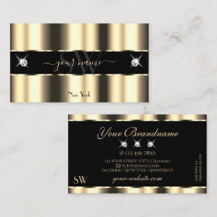 Cartão De Visita Creme de Luxo Dourado Preto Brilho Joias Inicial