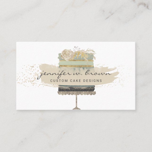 Cartão De Visita Creme de relva floral Deserto de padaria (Frente)