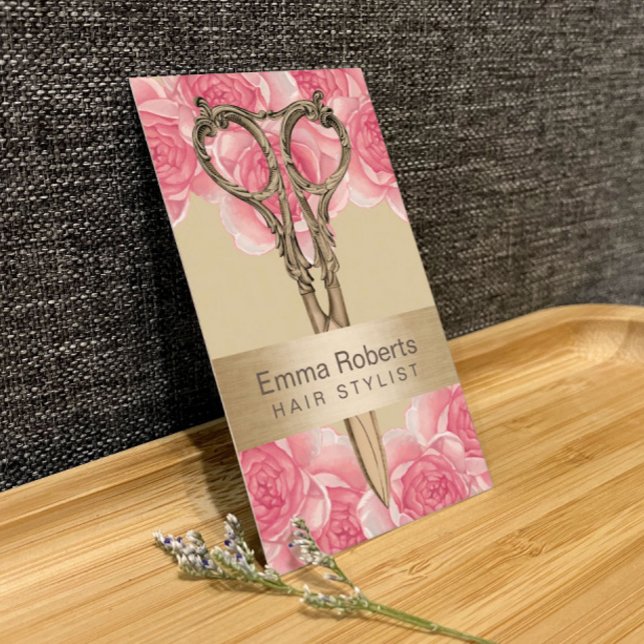 Cartão De Visita Creme de Tesoura Antiquada com Estilhador de Cabel (Criador carregado)