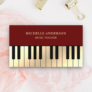 Cartão De Visita Creme Vermelho Escuro Teclado de Piano Professor P