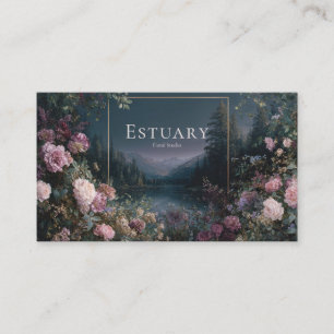 Cartão De Visita Crepúsculo Romântico Floral e Lago Montanhoso Estr