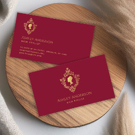 Cartão De Visita Crest Burgundy Dourada Elegante Vintage Senhora Vi