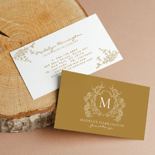 Cartão De Visita Crest Monograma Floral Ouro Moderno