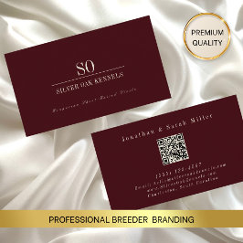 Cartão De Visita Criador de Cães Código QR Canil Monograma Borgonha