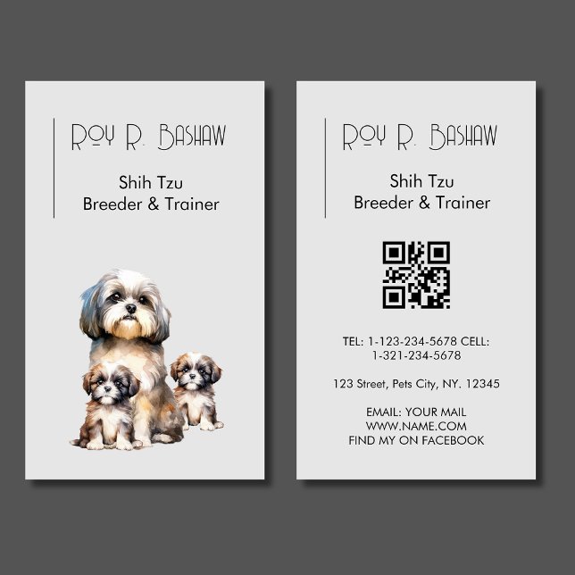 Cartão De Visita Criador de Cães Shih Tzu Pet Código QR Canino (Criador carregado)