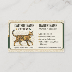 Cartão De Visita Criador de Gatos Bengala Vintage Personalizável 