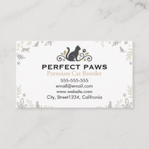 Cartão De Visita Criador de Gatos Florais Elegantes Personalizável 