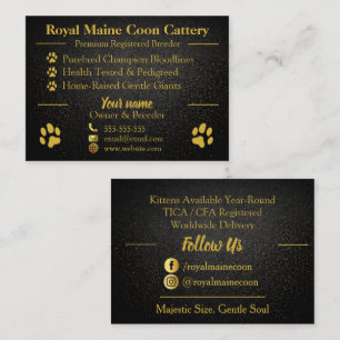 Cartão De Visita Criador de Maine Coon personalizável Royal Gold & 