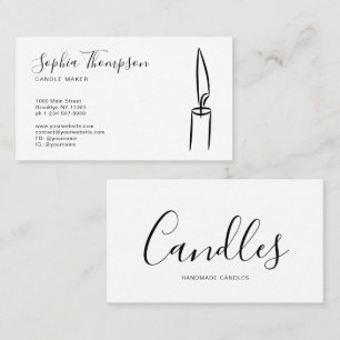 Cartão De Visita Criador de Velas em Branco Preto, com Script Elega