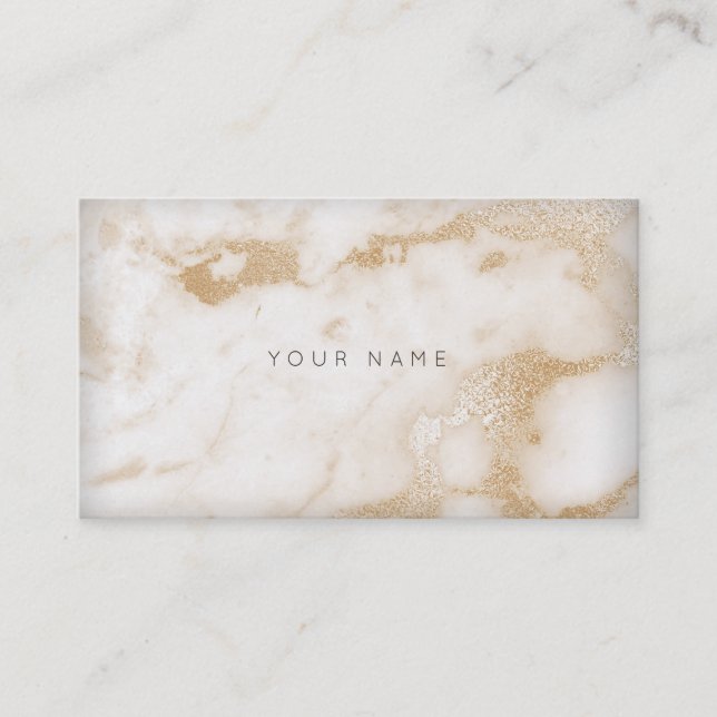 Cartão De Visita Criamily Branca, Ivory Dourada Beige Marble Vip (Frente)
