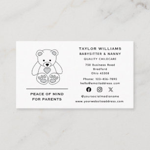 Cartão De Visita Crianças Babysitter Babá Bear Urso de Teddy