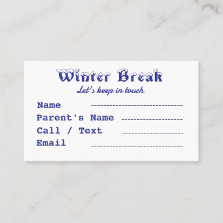 Cartão De Visita Crianças do Winter Break