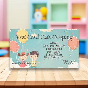 Cartão De Visita Crianças Felizes e Balões Creche Jardim de Infânci