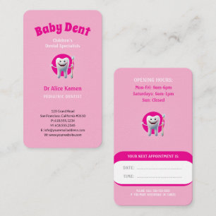 Cartão De Visita Crianças felizes e Rosa Dente Dentista Pediátric