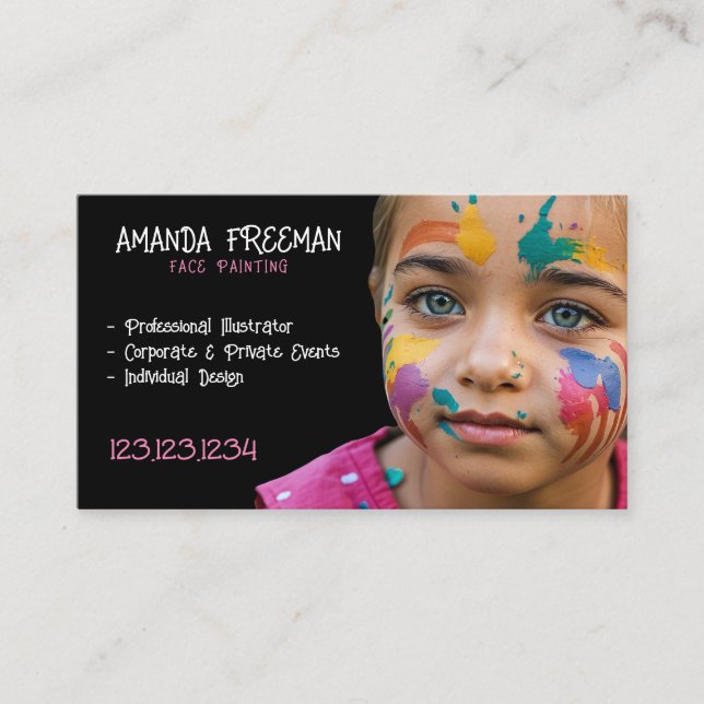 Cartão De Visita Crianças Rosa e Pretas, Unitárias, pintam (Frente)