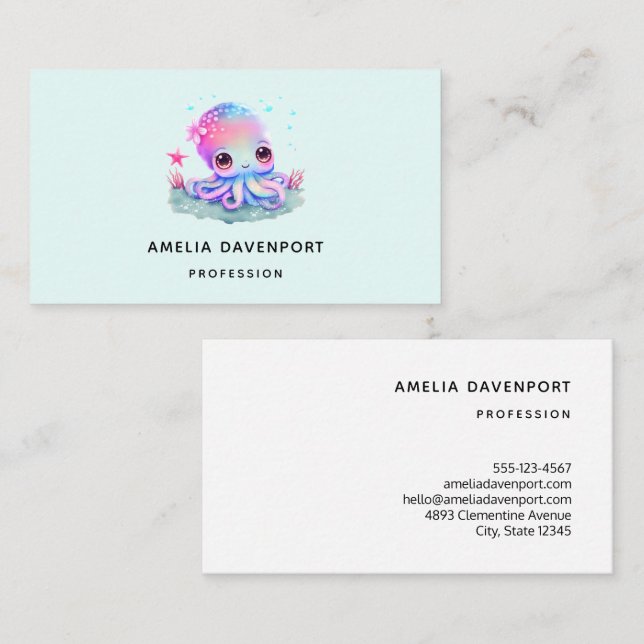 Cartão De Visita Criatura do Mar de Octopus Cute (Frente/Verso)