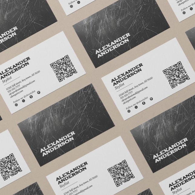 Cartão De Visita Críbula de carvão preto moderno profissional (Modern Black Charcoal Scribble Professional Business Card)