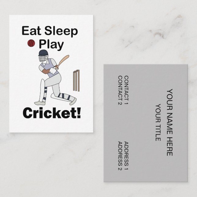 Cartão De Visita Cricket Sports Eat Sleep Play Cricket (Frente/Verso)