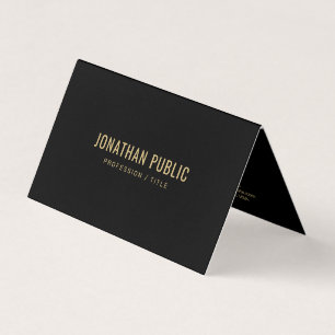 Cartão De Visita Crie Seu Próprio Elegante Preto e Dourado Dobrado