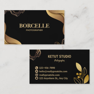 Cartão De Visita Crie seu próprio Preto Personalizado e Dourado