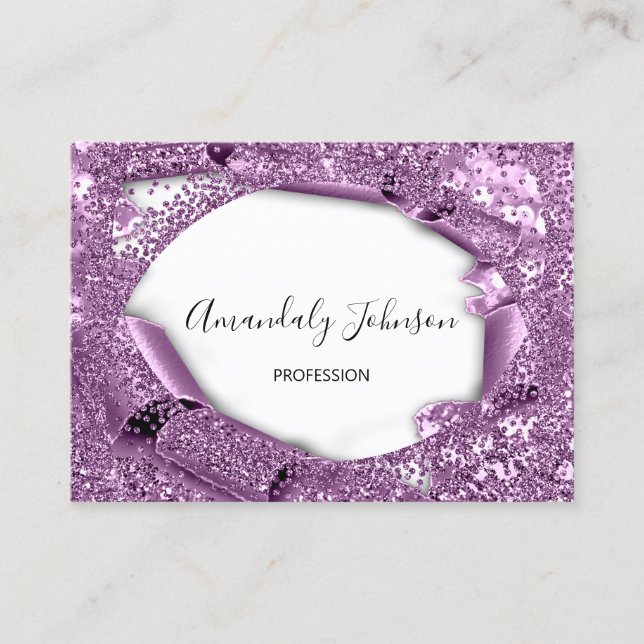 Cartão De Visita Cristais de Frame Confetti 3D Violeta Roxo Ametist (Frente)