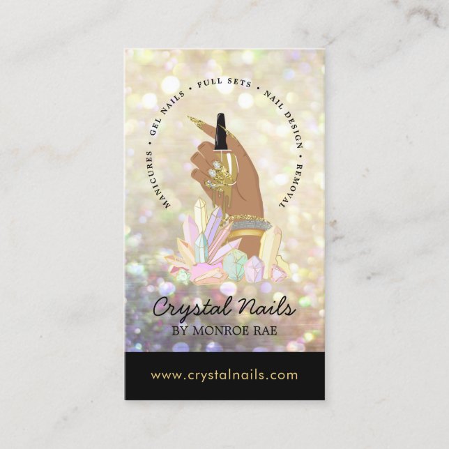 Cartão De Visita Cristais de Salão do Técnico Glitter Iridescentes  (Frente)