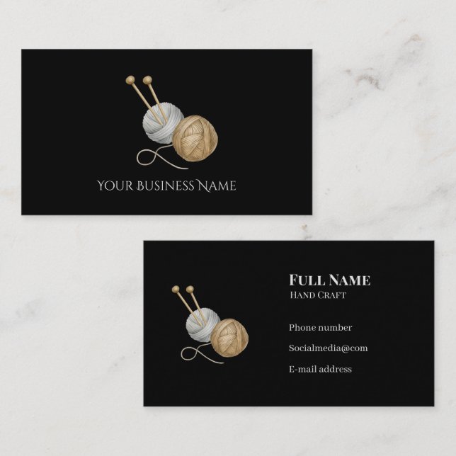Cartão De Visita Crochet Business Card with Yarn Balls & Needles (Frente/Verso)