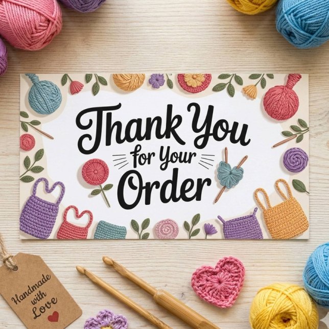 Cartão De Visita Crochet Small Business Thank You (Criador carregado)