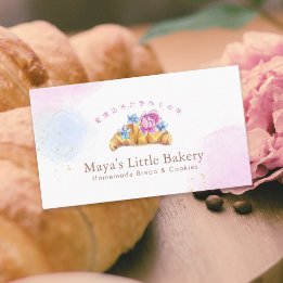 Cartão De Visita Croissant Floral Elegante Aquarela Padaria