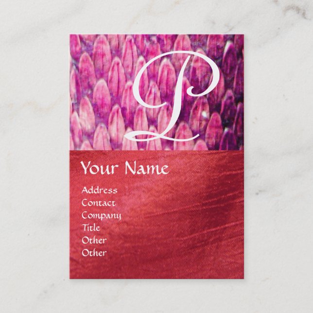 Cartão De Visita CROTALUS MONOGRAM, seda vermelha rosa-rosa-rosa-fo (Frente)