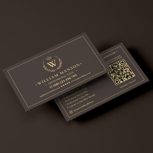 Cartão De Visita Crown Inicial Moderna Profissional Espresso QR