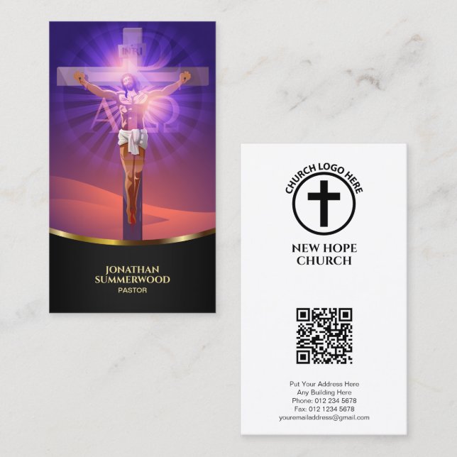 Cartão De Visita Crucificação Igreja Cristã Sotaque Dourado Pastor (Frente/Verso)