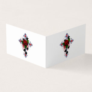 Cartão De Visita Cruz de Prata com Rosa vermelha