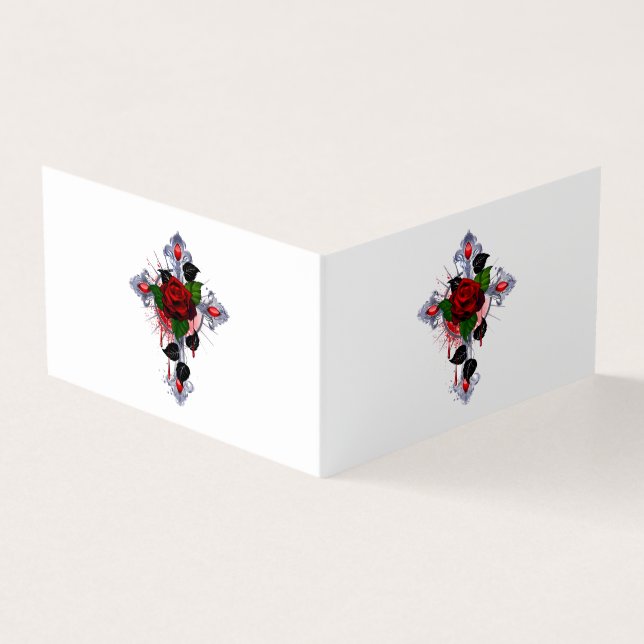 Cartão De Visita Cruz de Prata com Rosa vermelha (Exterior)