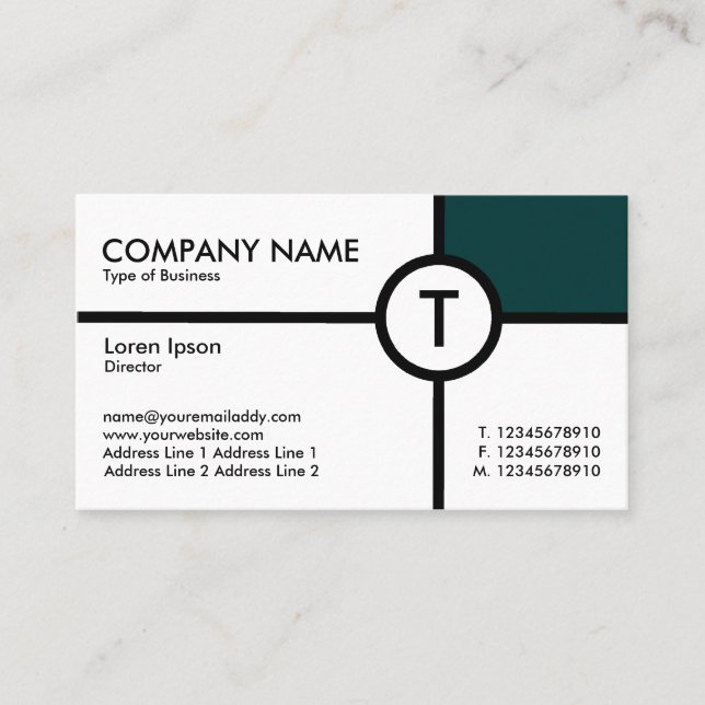 Cartão De Visita Cruz do Círculo Monograma (Verde Escuro) - Branco (Frente)