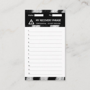 Cartão De Visita Crypto Wallet Zebra Recuperação Seed Frase 12