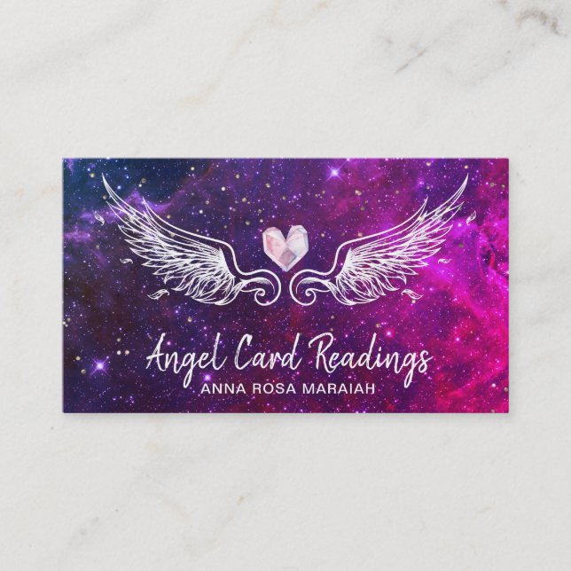 Cartão De Visita *~* Crystal Heart Angel Wings Estrelas Cósmicas (Frente)