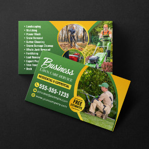 Cartão De Visita Cuidado com Gramado Verde e Amarelo Paisagismo Cor